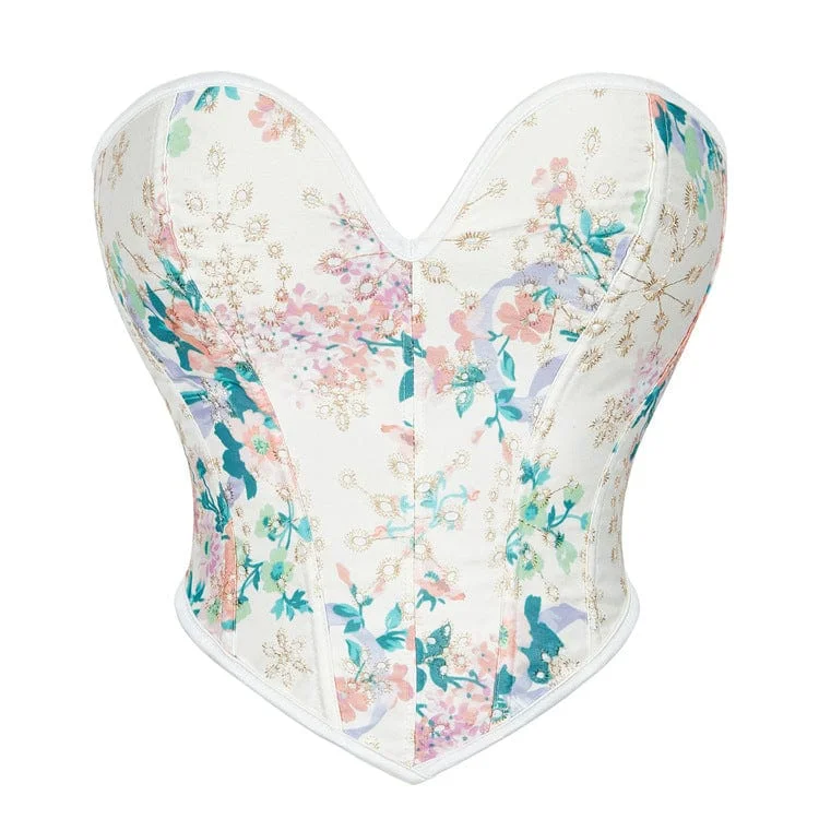 Inventory Reduction Women's Gothic Plunging Floral Printed Overbust Corset