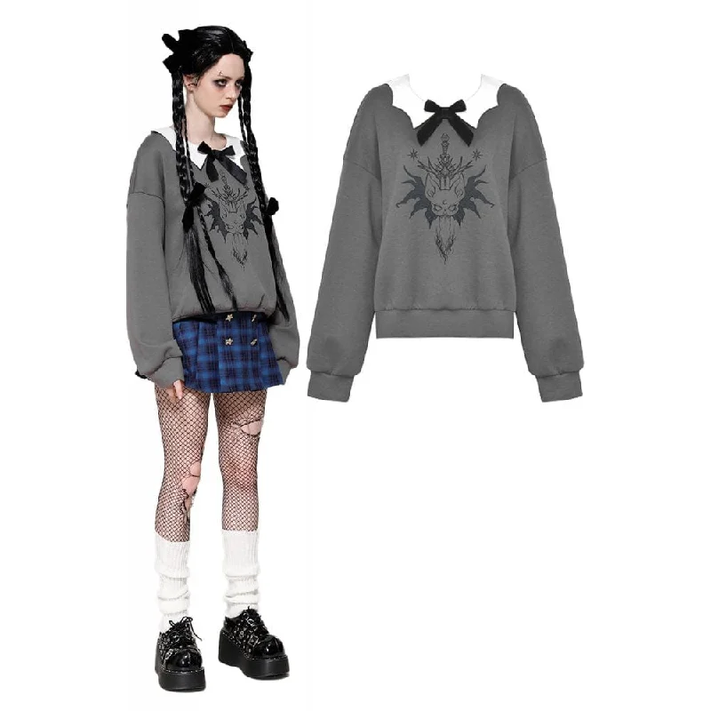 Limited Time Discount Women's Grunge Bowknot Bat Sweatshirt Gray
