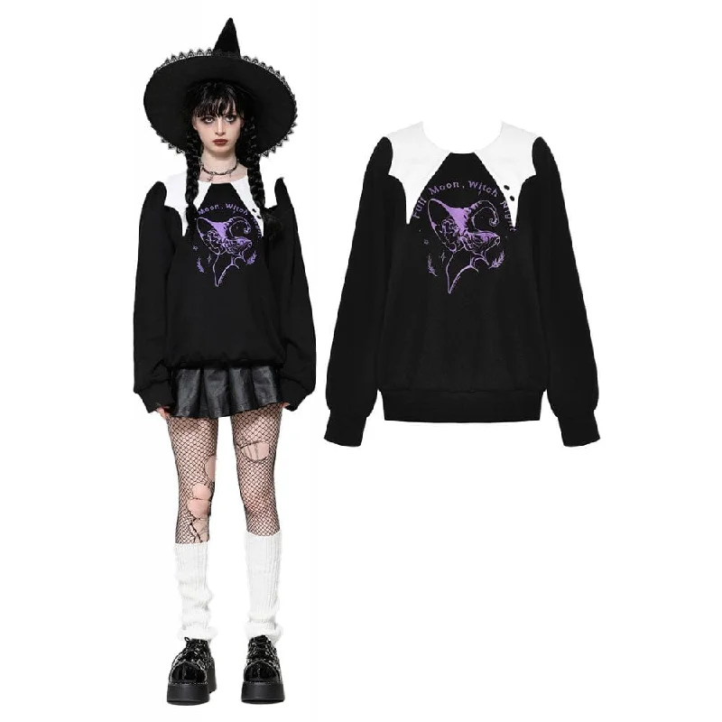 Deal Zone Women's Punk Batwing Sweatshirt Black White