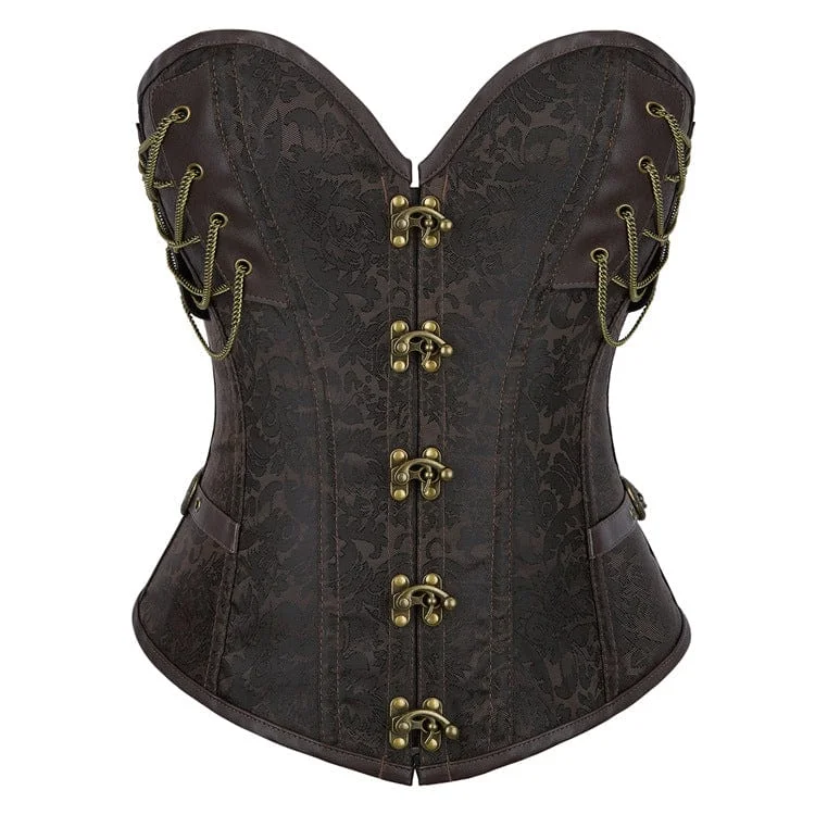 Discount Days Women's Steampunk Buckle Chained Lace-up Overbust Corset