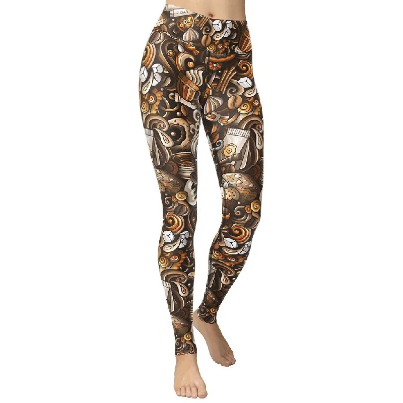 Coffee Shop Print Yoga Leggings