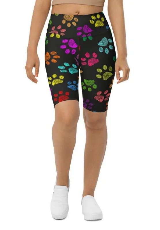 Steals and Deals Colorful Paw Pattern Biker Shorts