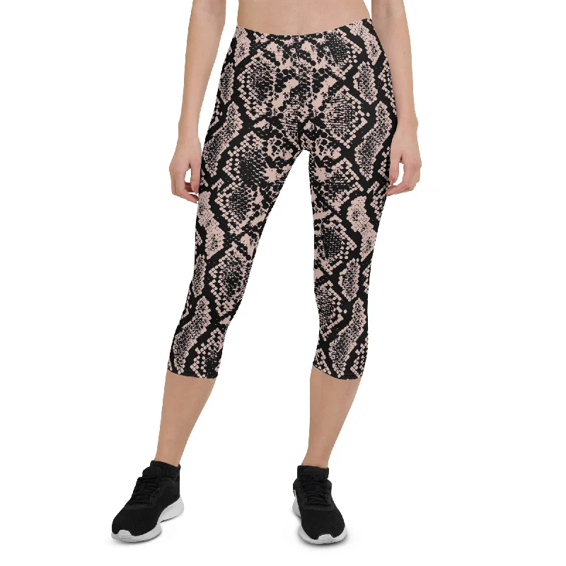 Dusty Pink and Black Snakeskin Capris