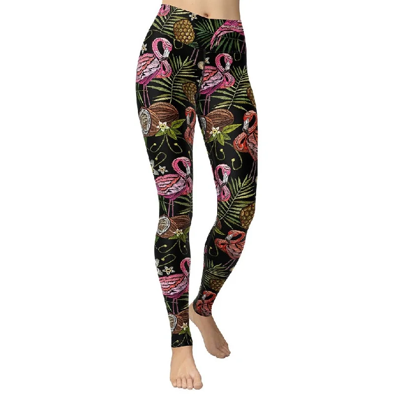 Embroidery Flamingo Yoga Leggings