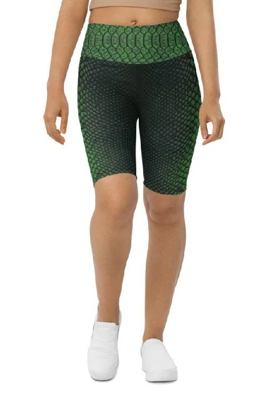 Weekend Special Green Crocodile Pattern Biker Shorts