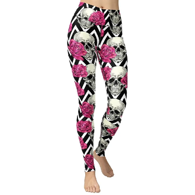 Pink Roses and Skulls Yoga Leggings