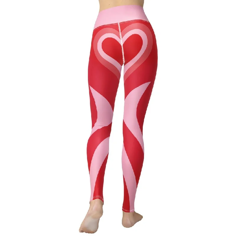 Red Heart Shaped Tunnel Yoga Leggings