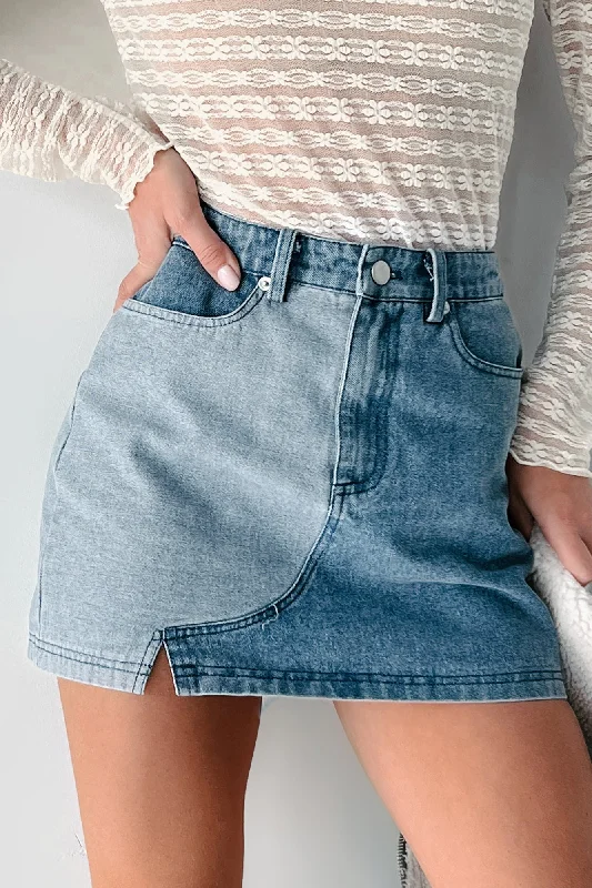 Last Chance Talk About It Colorblock Denim Mini Skirt (Denim)