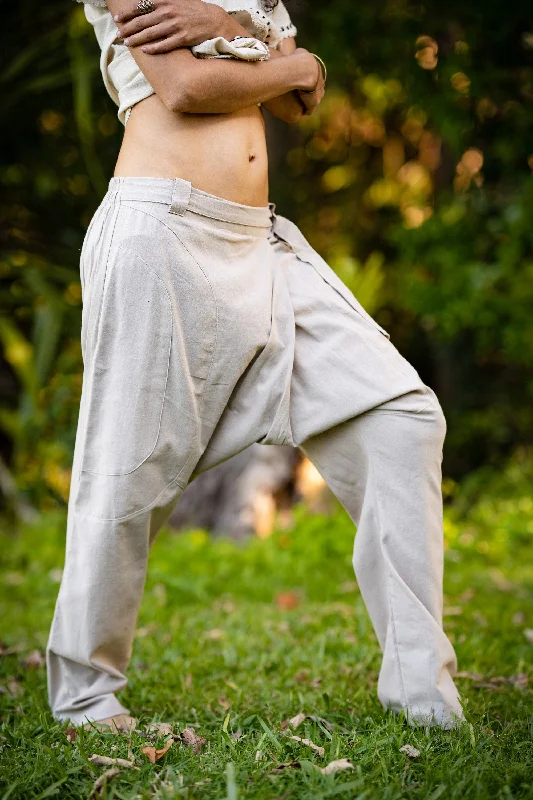 Inventory Reduction Beige Womens Drop Crotch Pants Afghani Harem, Primitive Handmade Comfortable Yoga Gypsy Boho Alibaba Aladdin Festival Goa two Pockets AJJAYA