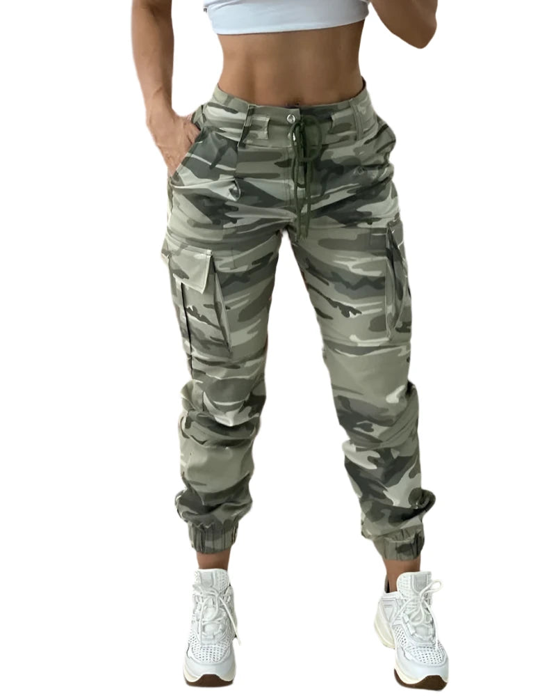 Hurry In Mandy Landy Camouflage Print Drawstring Pocket Design Cargo Pants