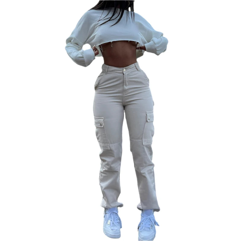 Multi-Pocket Simple High-Waist Multi-Pocket Minimalist Cargo Pants