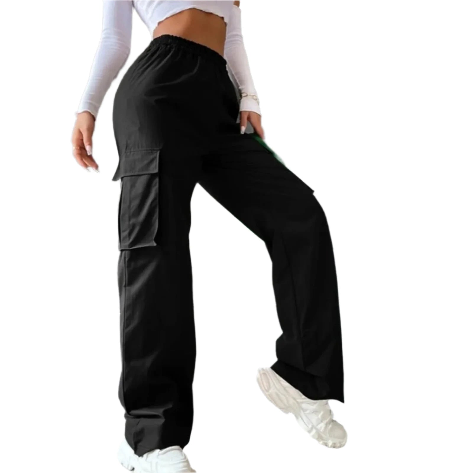 Casual Comfort Trendy High Waist Wide Leg Side Pocket Long Pants