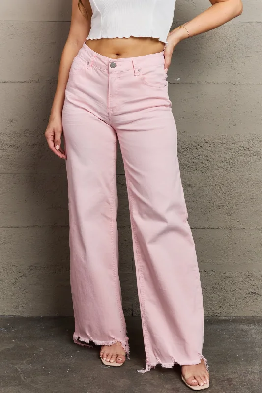Value Deals RISEN Raelene Full Size High Waist Wide Leg Jeans in Light Pink