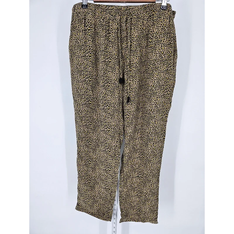 Urban Outfitters Womens Sz L Pull On Lounge Pants Black Yellow Leopard Print