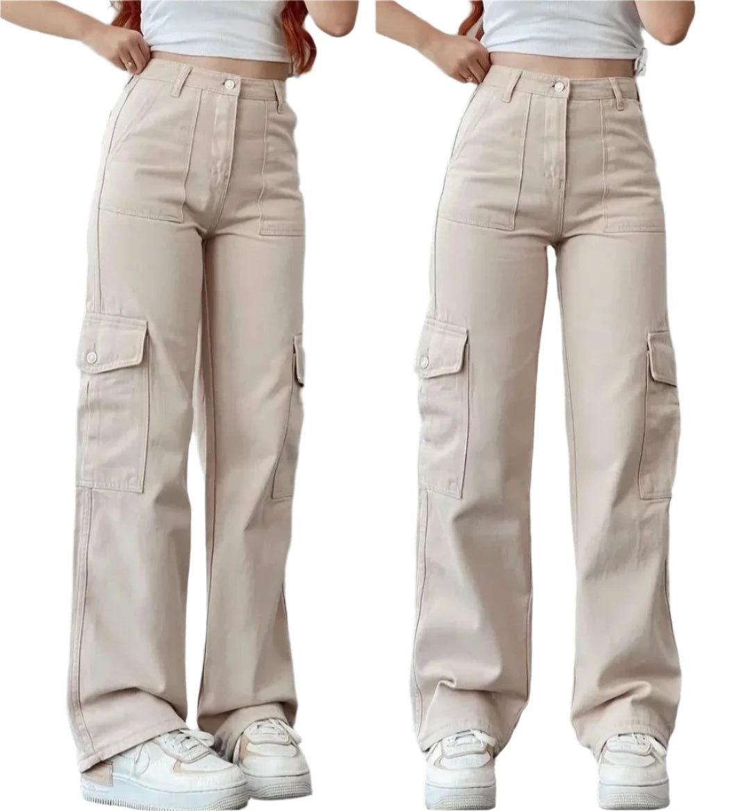 Wulend Wide Leg Pants Zipper Fly Slim Fit Streetwear Mid Waist Pants for Women