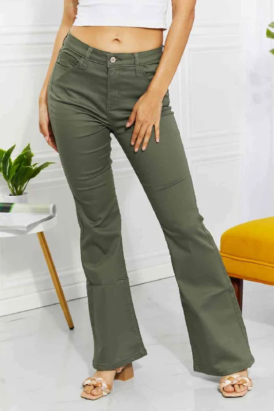 Stock Clearance Zenana Clementine Full Size High-Rise Bootcut Jeans in Olive