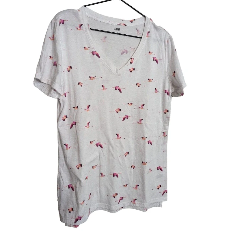 Can't Be Beat ANA A New Approach Womens Sz LL Short Sleeve T Shirt Pink White Bird Print