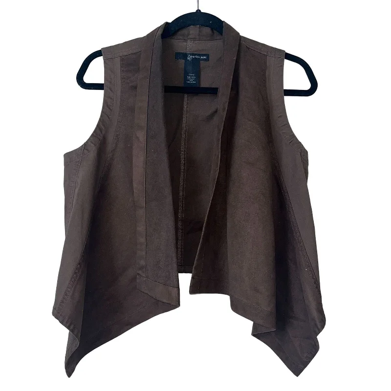 The Best Prices Calvin Klein Jeans Womens Petite PM Open Front Suede Vest Brown