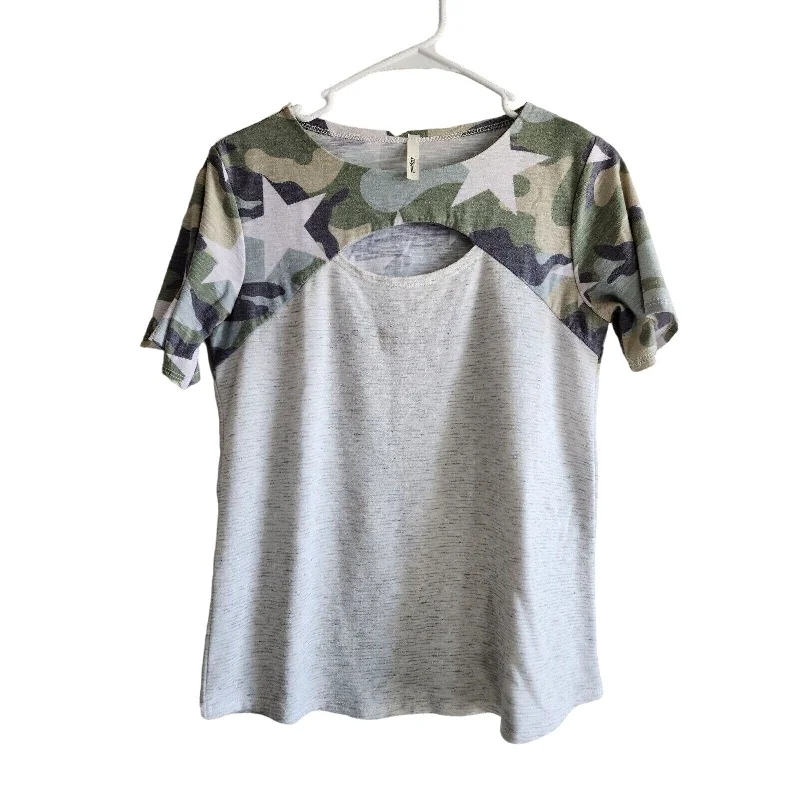 Great Bargains Lilypad womens Sz L Short Sleeve T Shirt Camo Keyhole Neck