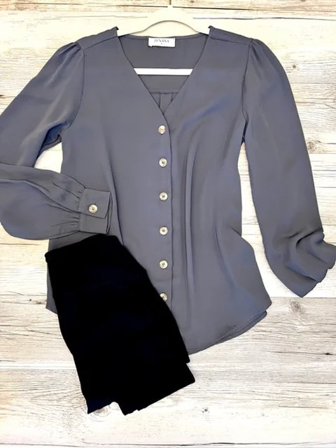 Price Blitz Oleander Long Sleeve V-Neck Button Up Top
