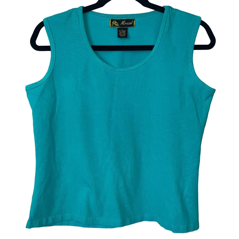Steals and Deals Mirasol Womens Sz L Cotton Blend Sleeveless Shirt Tank Teal Blue