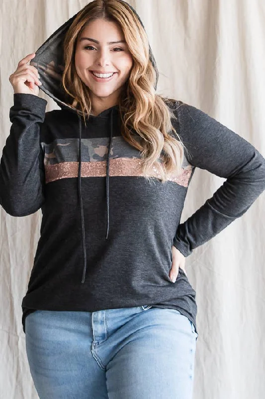 Price Meltdown PLUS Sequins and Camo Striped Hooded Top