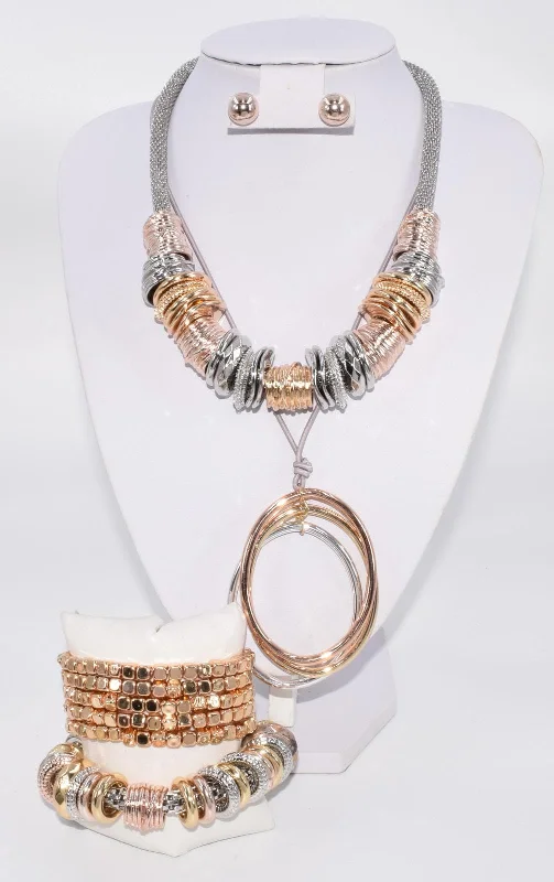 Super Sale Three Tone Necklaces, Earrings and Bracelets (5 pieces)