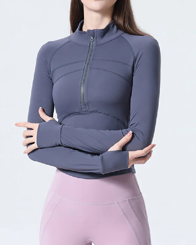 Blowout Deals Women New Half Zipper Stand Collar Short Women's Long Sleeve Yoga Clothes Tight Running Top Fitness Clothes S-XL